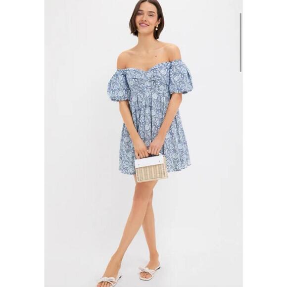 English Factory Blue Medallion Floral Olympia Mini Dress NWT Small S Tuckernuck - Picture 3 of 9